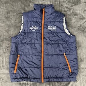 Hard Rock Oracle Red Bull Racing F1 Puffer Vest Mens XL Blue Full Zip Pockets